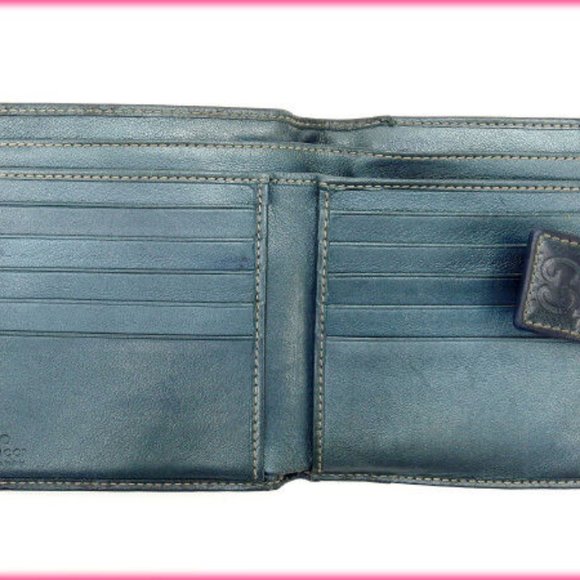 Authentic Gucci Wallet Purse Folding wallet Guccissima Navy Woman  Used - Picture 4 of 5
